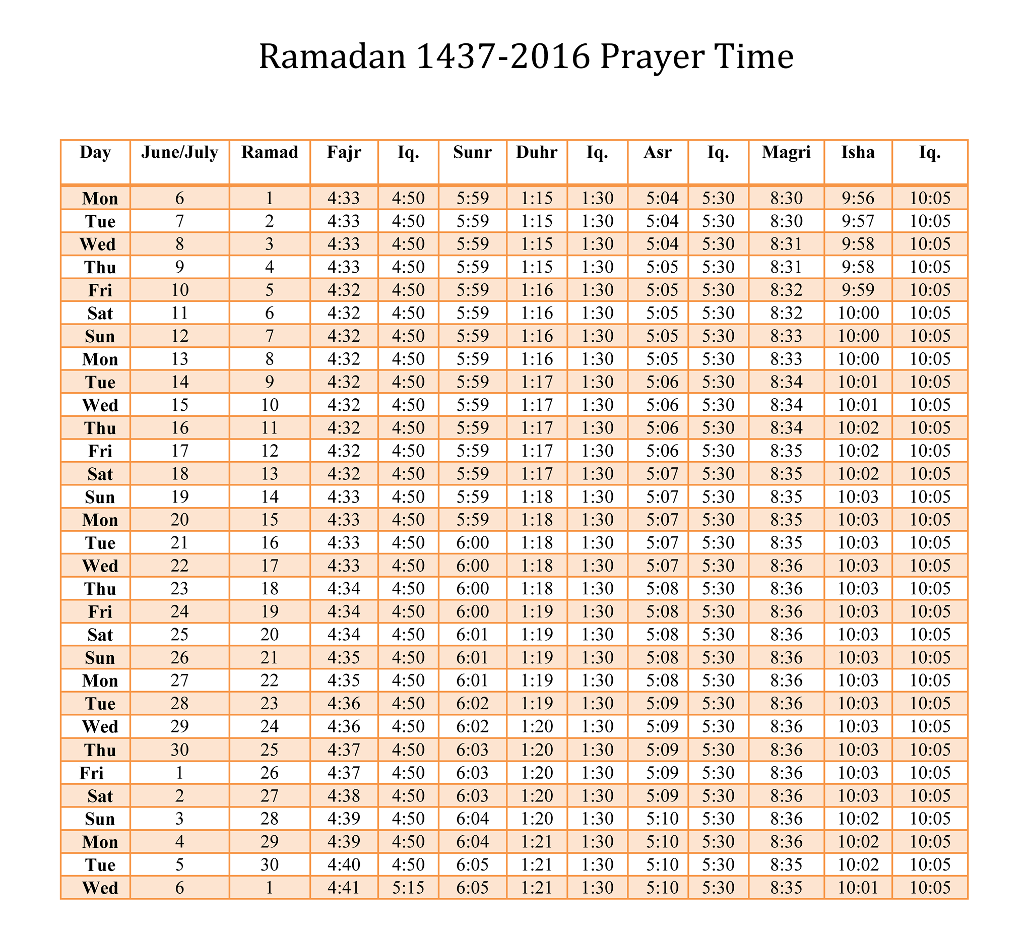 Ramadan Activity Calendar Apex Mosque